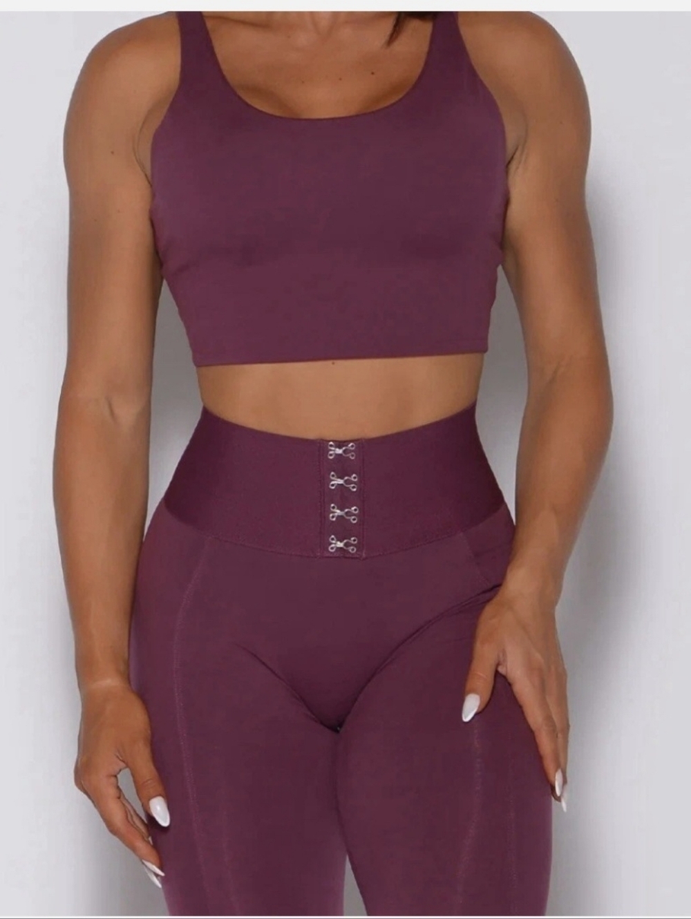 Bombshell Sportswear Burgundy High-Waist Corset Leggings & Crop Tank Set - Picture 5 of 6